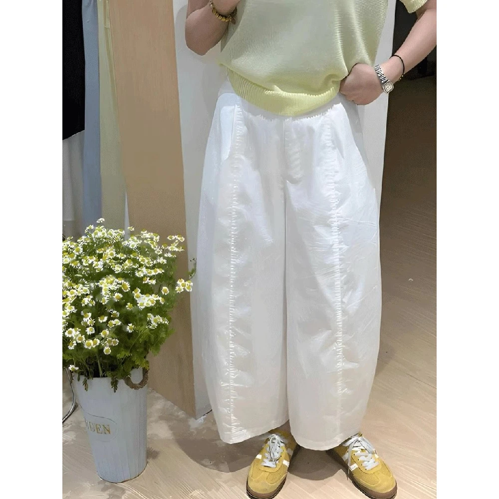 巨显大长腿！白色休闲裤阔腿裤女夏季薄款显瘦高腰气球裤九分裤子