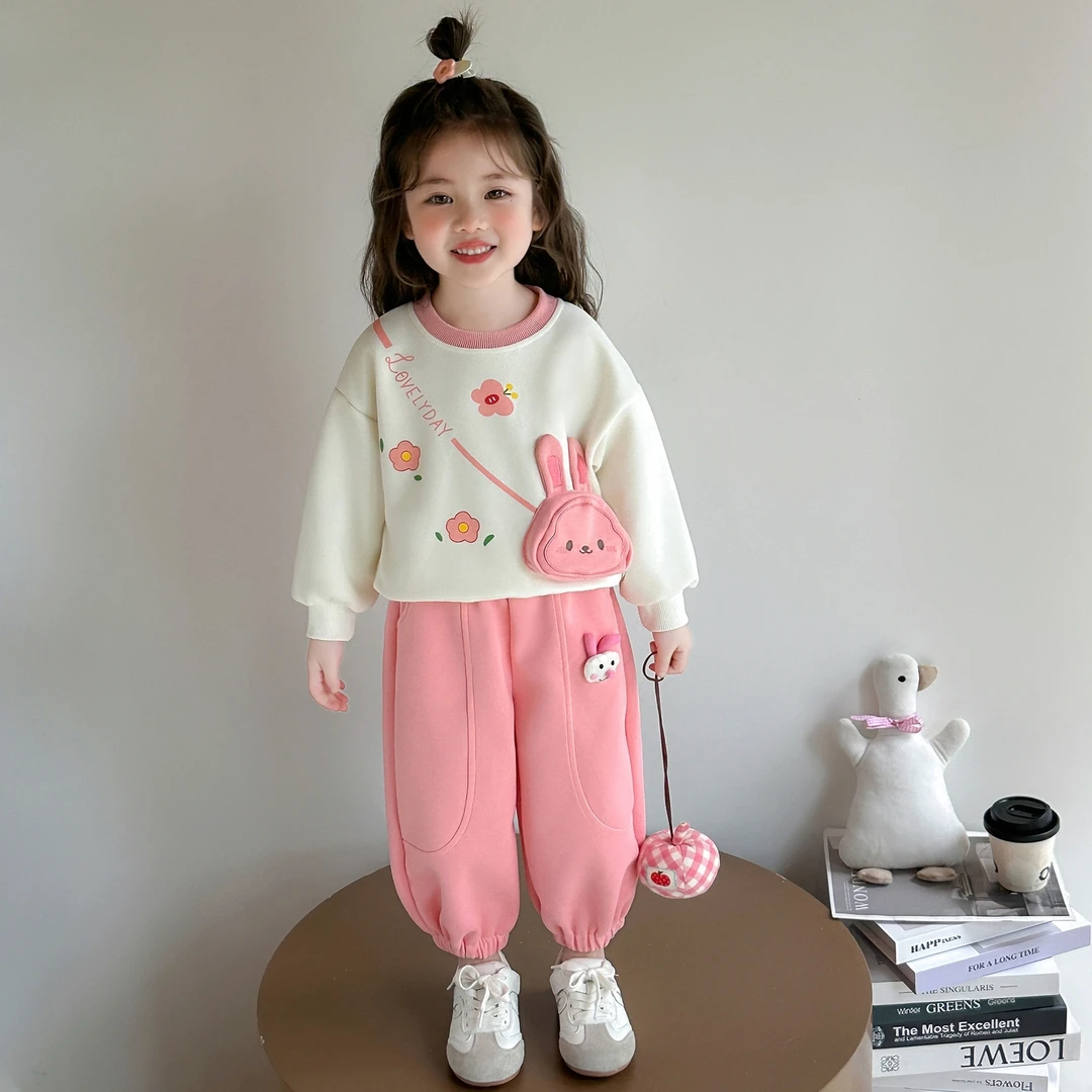 女童可爱卫衣套装卡通春秋款小女孩时髦女宝宝卫裤休闲两件套小童