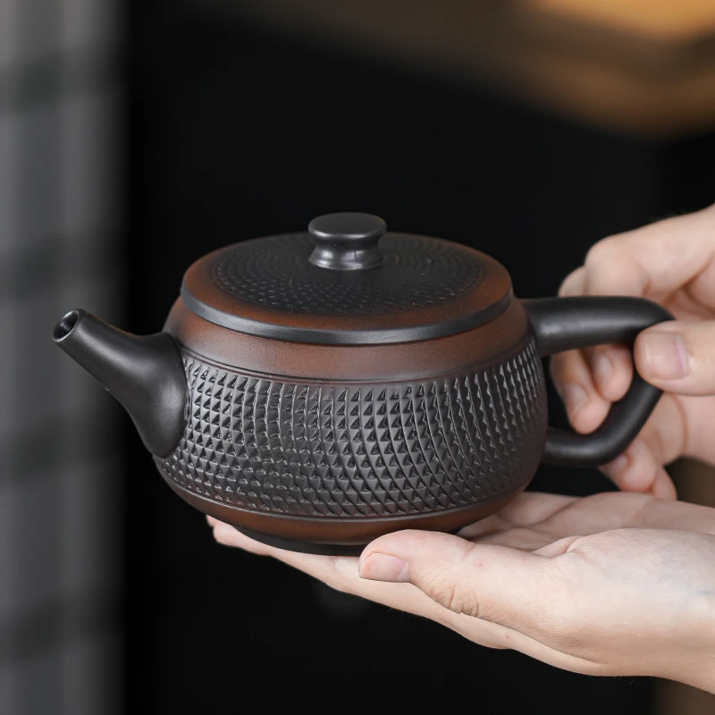 紫陶跳刀汉瓦壶大容量茶壶单壶泡茶壶创意凤鸣壶功夫茶具茶壶家用