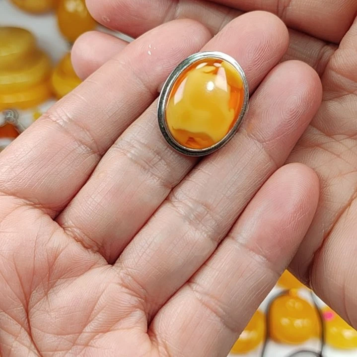 琥珀戒指银S925镀金镶嵌大*啊