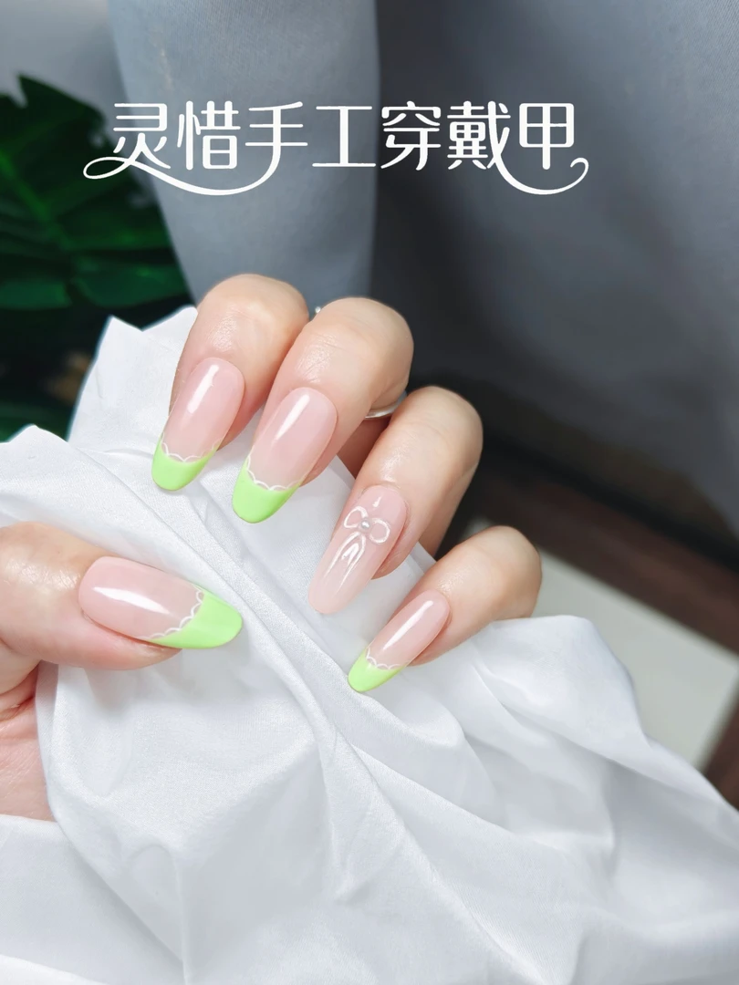 21<薄荷蕾丝>波点高级感显白新款法式简约显白纯手工穿戴甲美甲