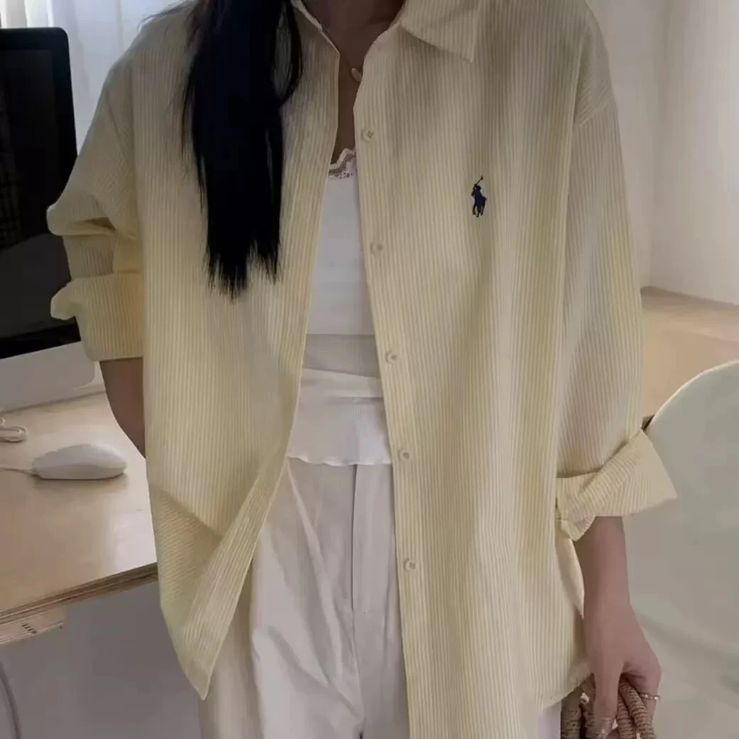 条纹透气薄款刺绣防晒常规款衬衫防晒衣宽松设计感