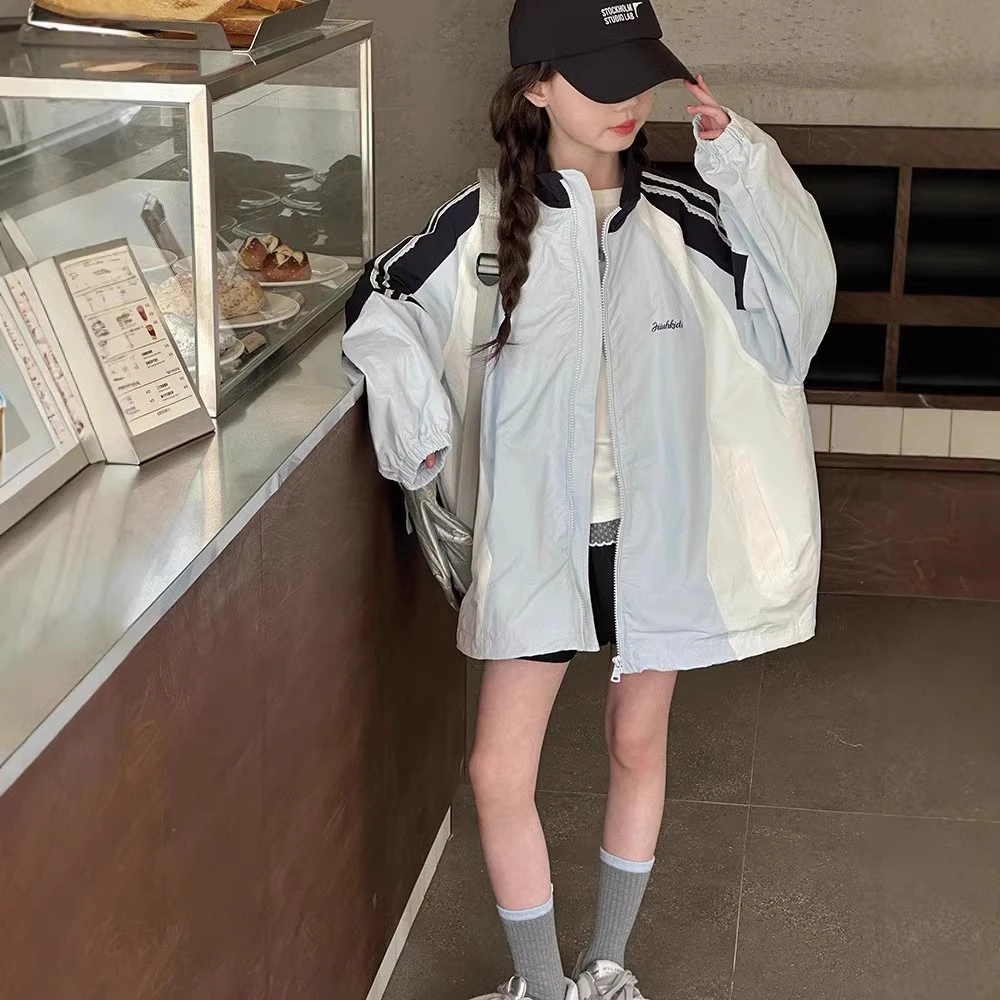 女童立领外套2025新款春秋儿童韩版夹克衫中大童宽松休闲棒球服潮