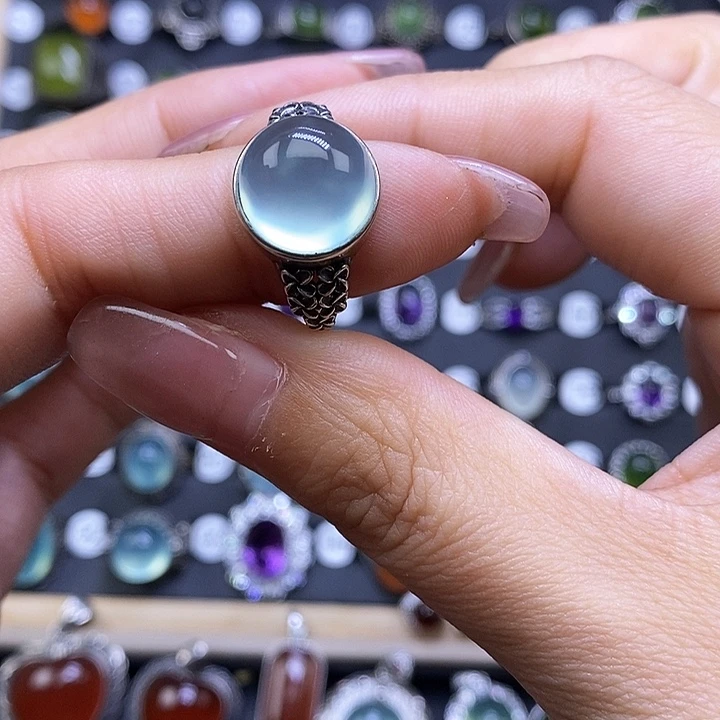 岫玉戒指银S925镶嵌栖***散