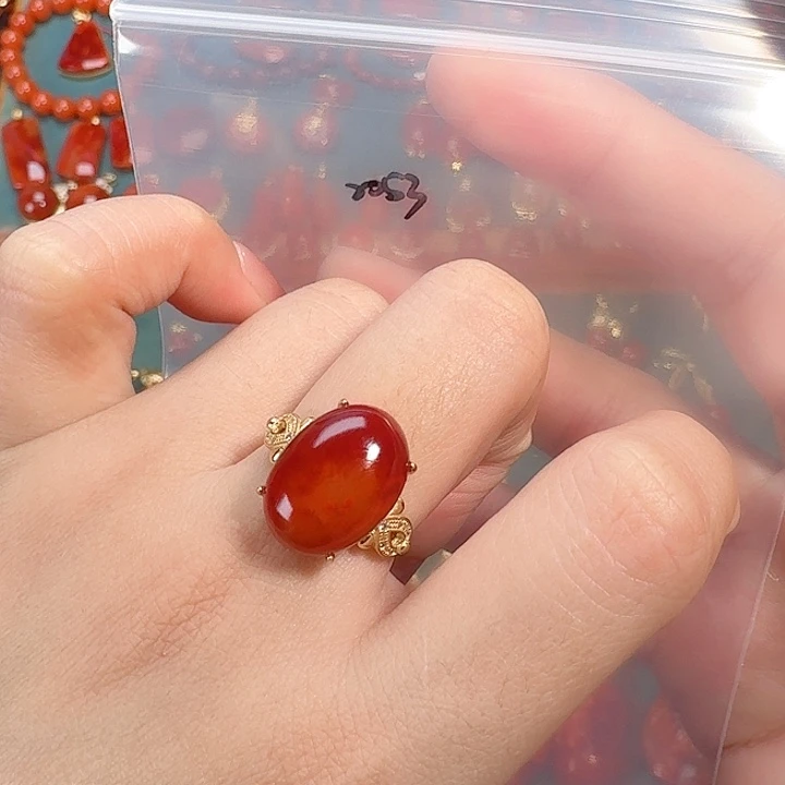 南红玛瑙银S925镶嵌戒指