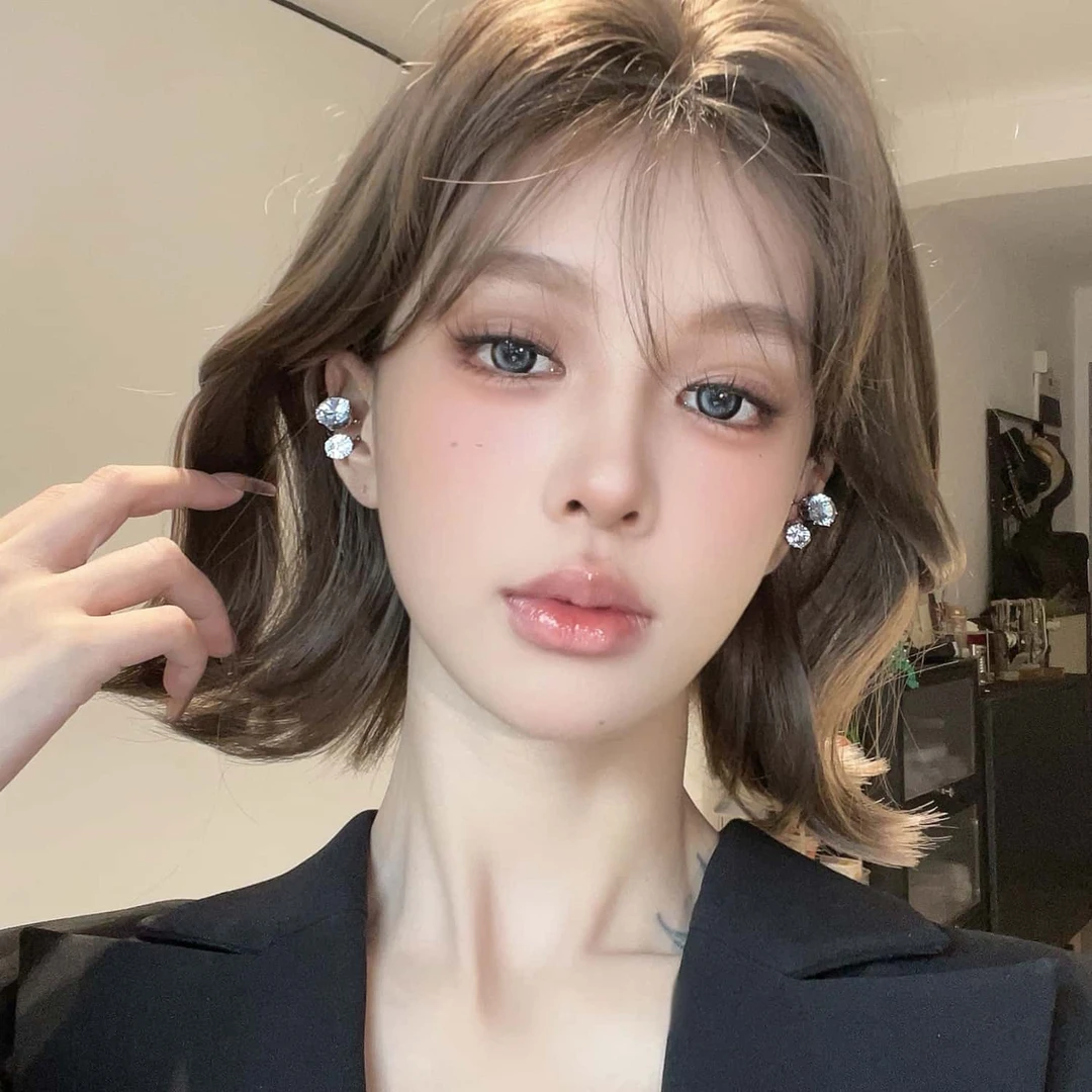 铜合金锆石耳饰 简约超闪双钻耳夹气质轻奢高级闪钻无耳洞耳骨夹