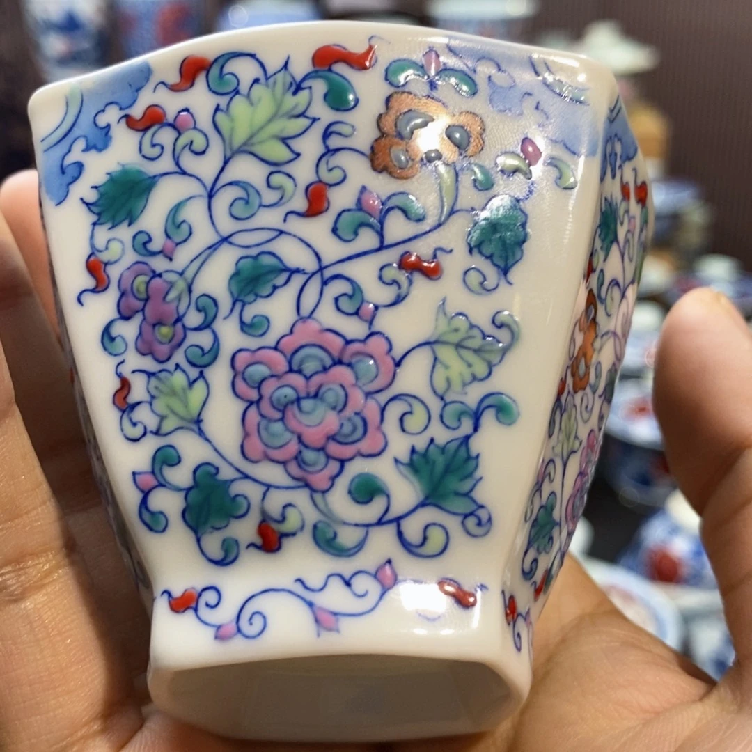 斗彩四方杯杯子主人杯