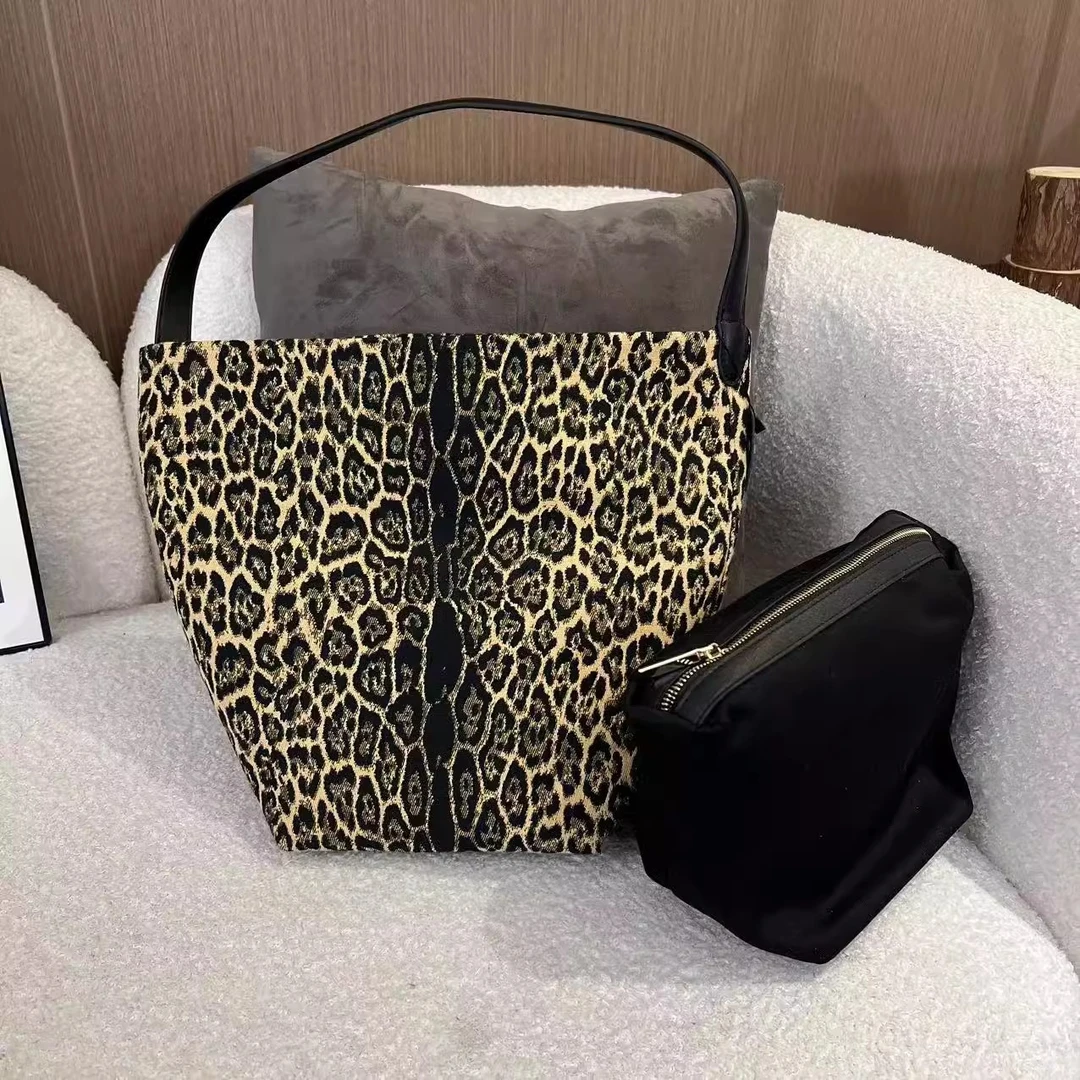 豹纹手提托特包大容量麻棉布慵懒包（子母包）12209