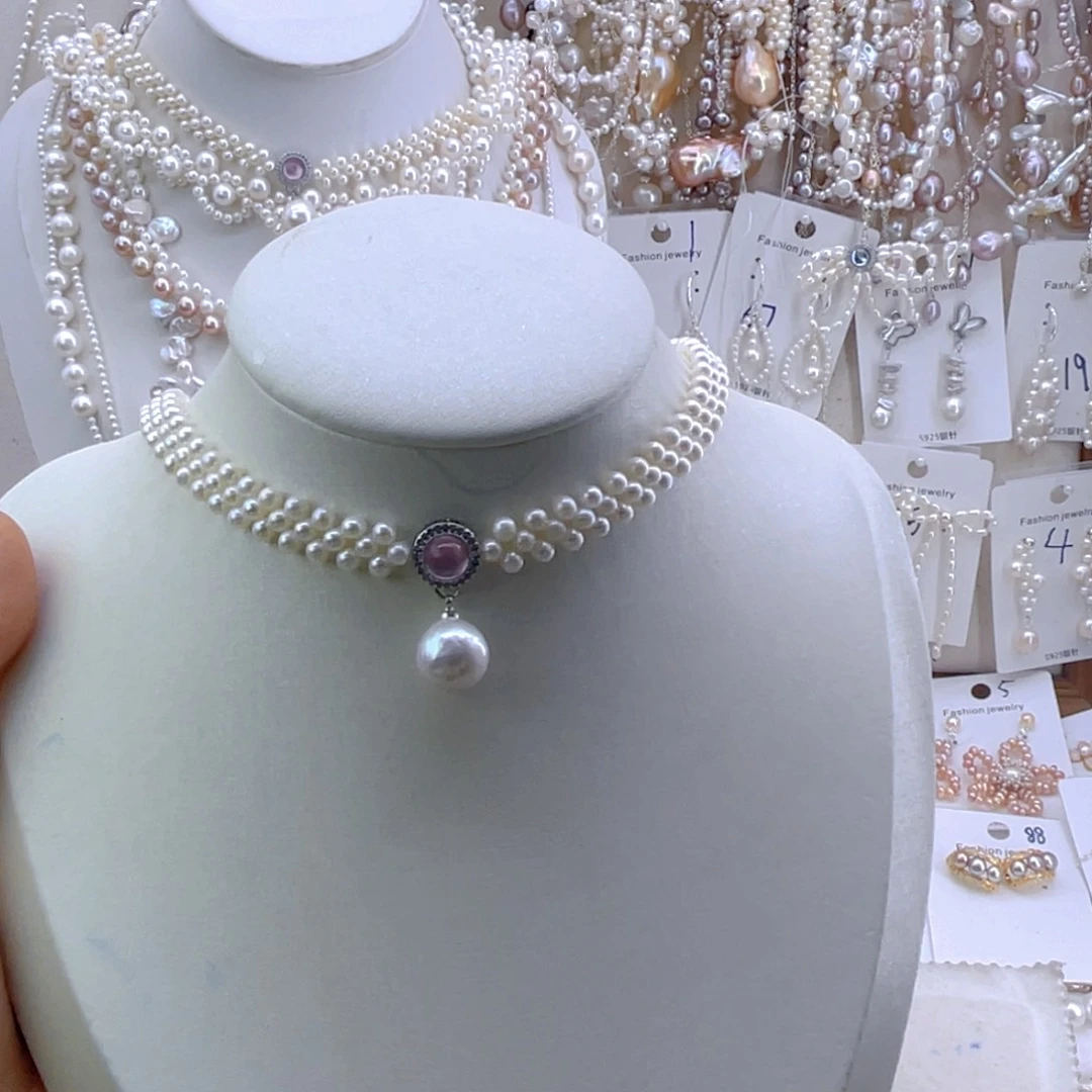 未镶嵌淡水珍珠耳饰椰**铁项链