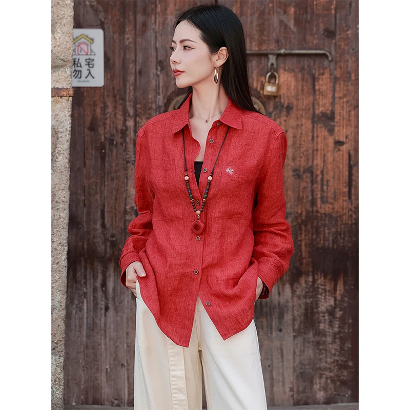 薰香2025春季新品亚麻长袖衬衫S10524
