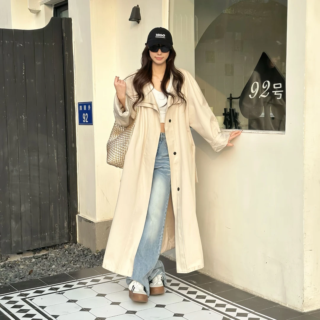 春季新款韩系慵懒风垂感宽松小个子风衣外套女高级感休闲长款大衣