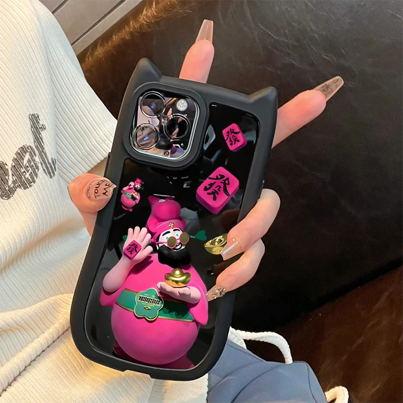 多巴胺财神爷适用iPhone16苹果15pro手机壳14PLUS猫耳朵_13_12_11