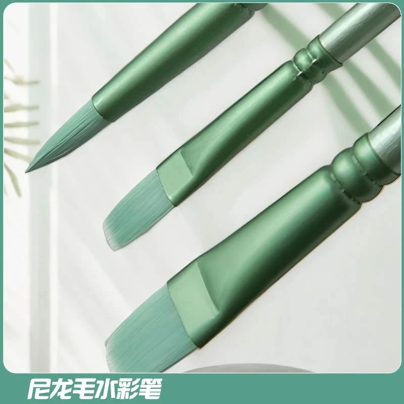 E尼龙毛水彩笔S专用绘画圆头平头数字油画笔套装尼龙毛专业水彩笔