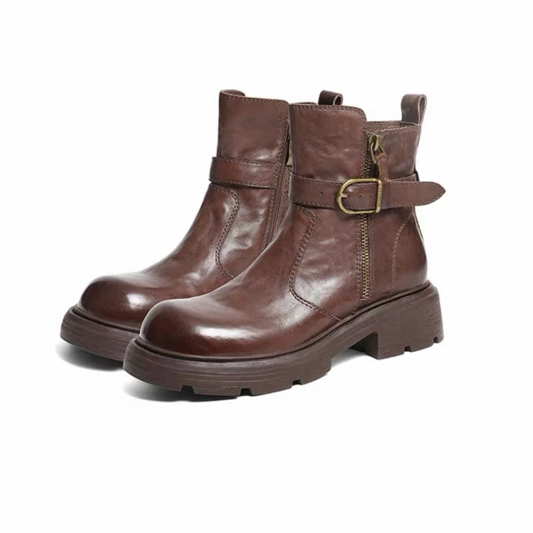 女士冬季真皮短靴厚底粗跟马丁靴