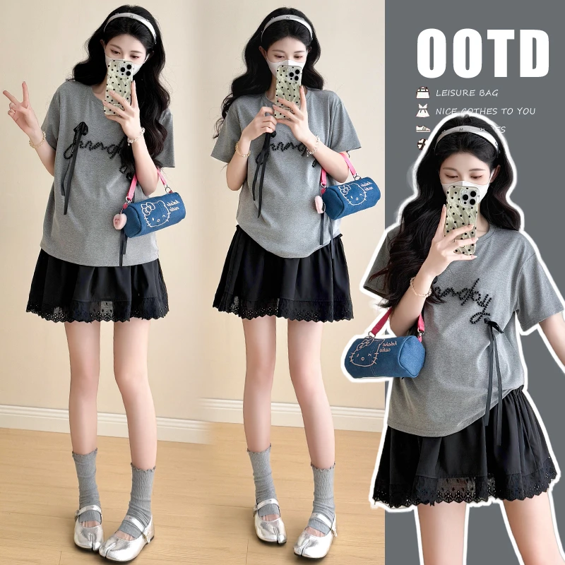 2025夏季新品洋气宽松上衣时尚半身短裙孕妇两件套百搭韩版休闲潮