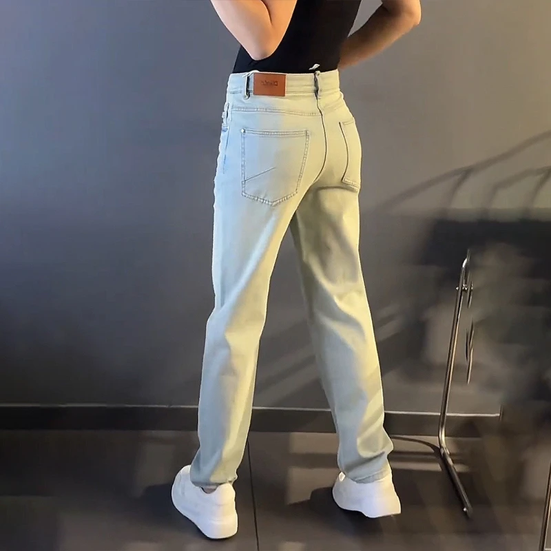 轻奢男装大码潮牌男士显瘦痞帅牛仔裤直筒休闲裤时尚秋冬薄款蓝色