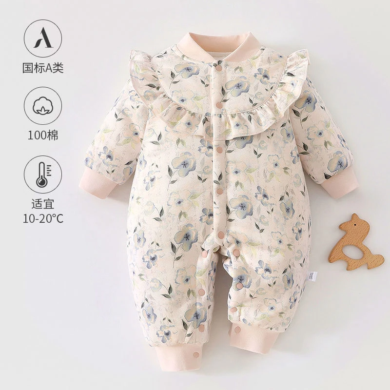 120g棉婴儿衣服秋冬款新生儿连体衣宝宝爬服0-3月婴幼儿和尚服