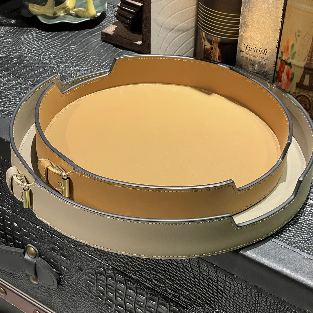 高端马鞍皮收纳摆件饰品装饰盘收纳盘水果零食盘