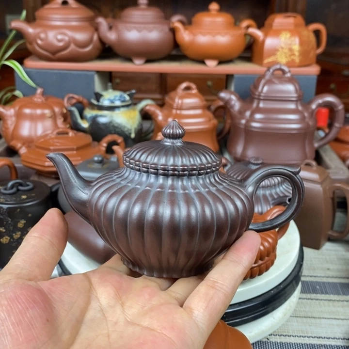 茶壶紫砂筋纹笑樱220cc原矿老紫泥还原烧特价