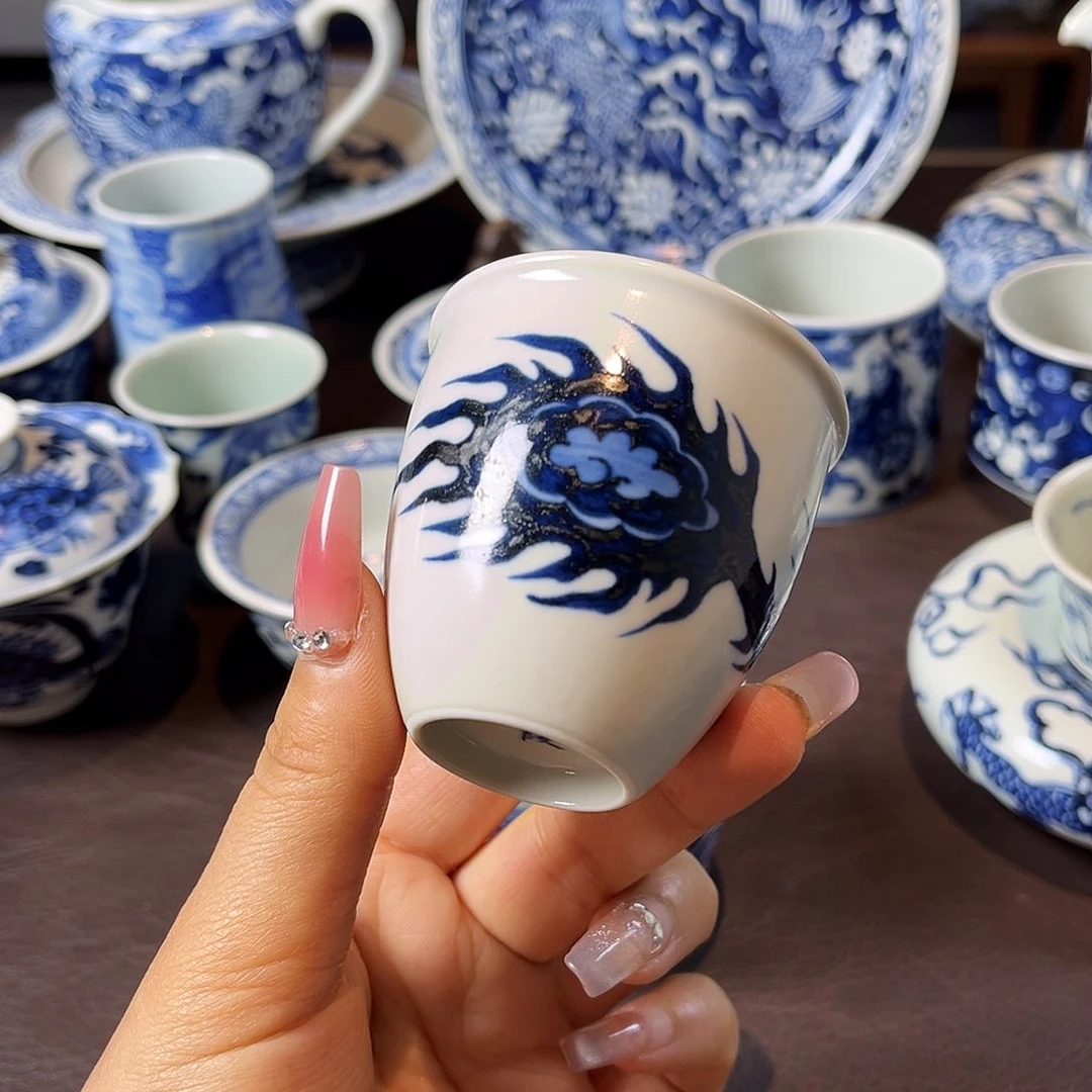 青花火烧纹全手绘原矿釉烧制