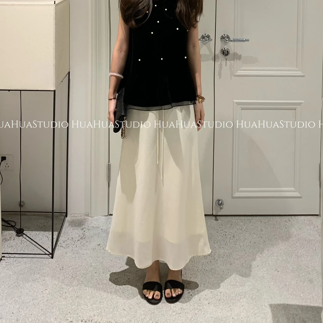 【花花】人鱼裙~抽绳松紧腰半身裙韩系百搭薄款A字显瘦长裙