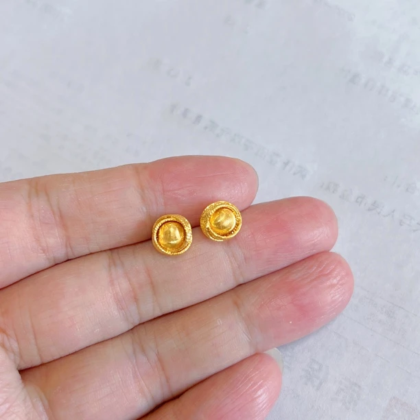 足金999猫眼线圈耳钉直针时尚5G黄金