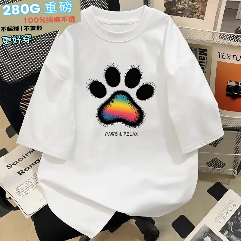 休闲印花短袖T恤男士2025夏季新款圆领宽松男女同款上衣美式高街