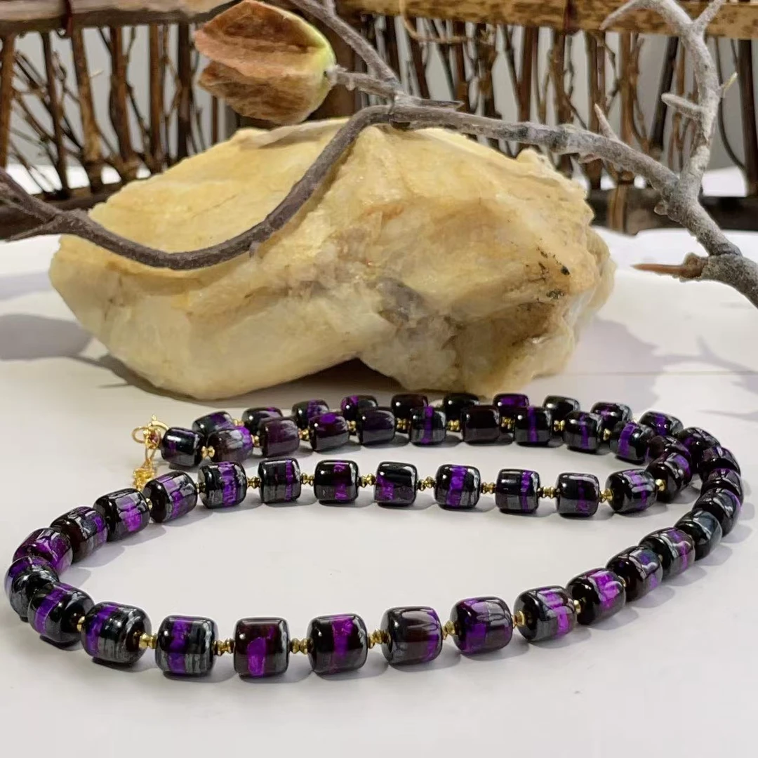 舒俱来火焰丝绒桶珠项链/18k/45cm/AZB4527（紫山）