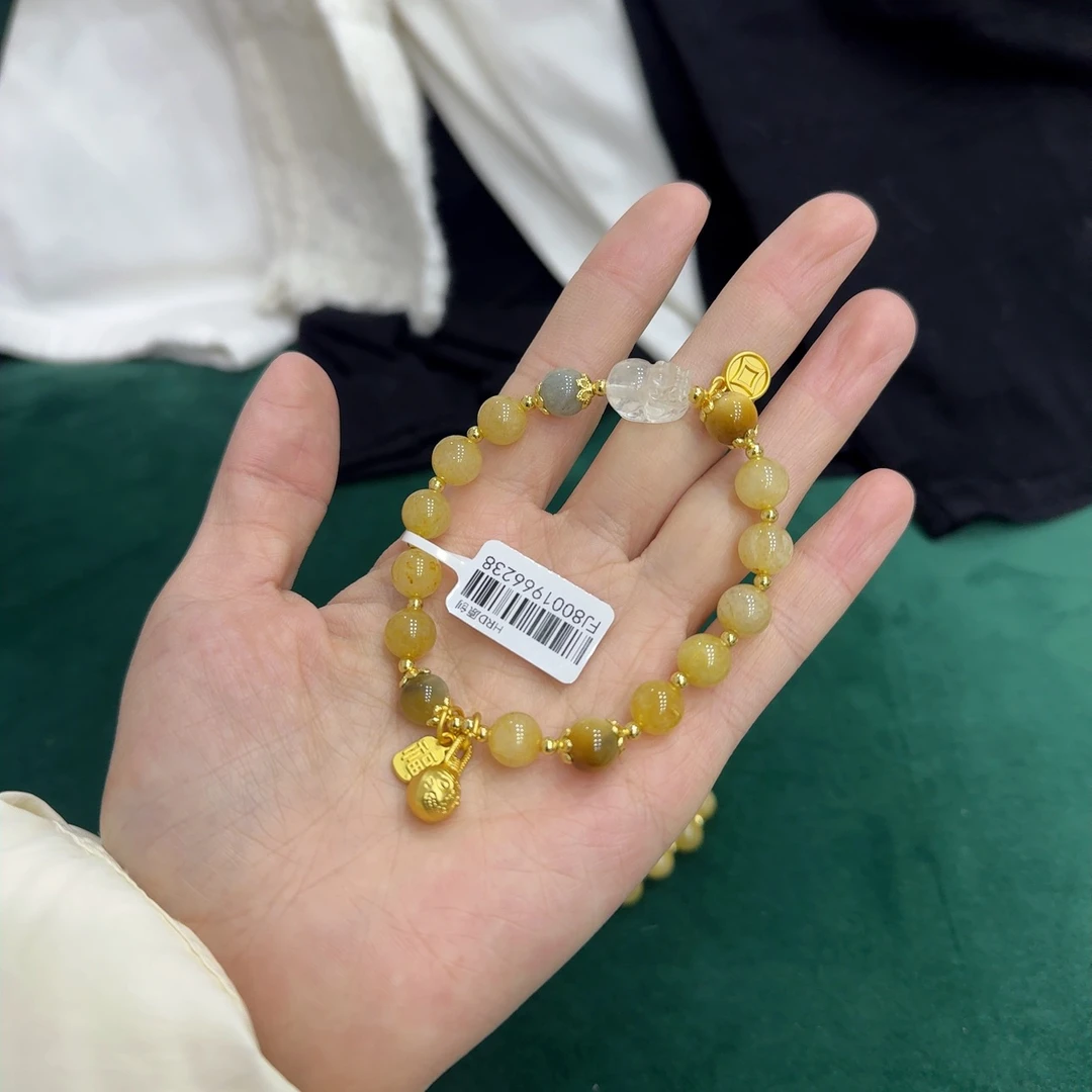 合金仿水晶手链 招财金发黄水晶手链