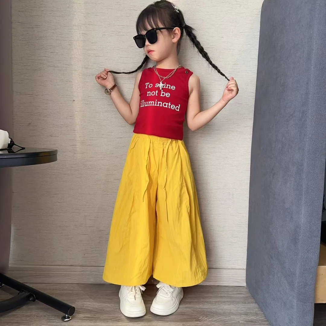 女童休闲洋气宽松山本裤套装2025新款夏季无袖背心两件套女孩裤子