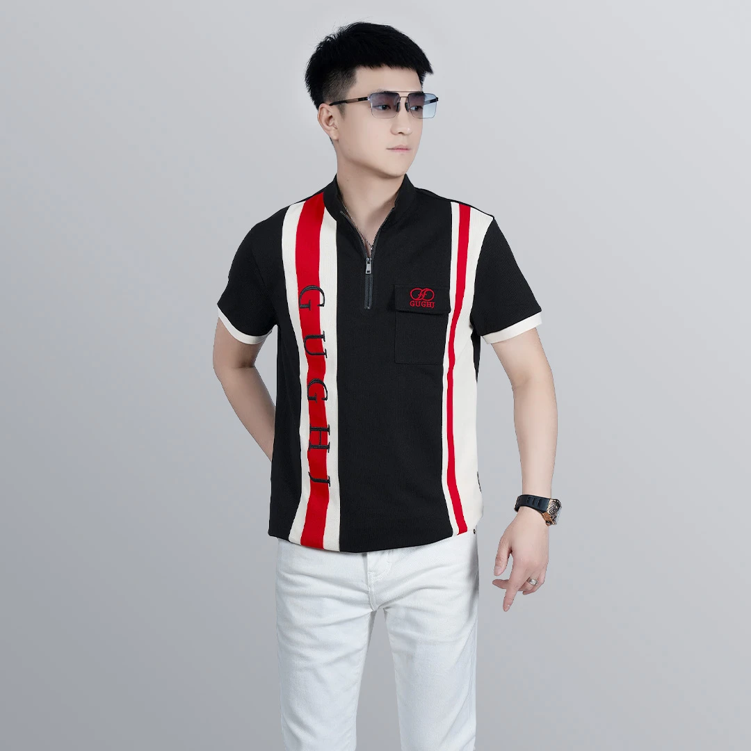 【I.TEX】夏季轻奢时尚拼色半拉链POLO衫潮流百搭休闲立领修身短袖