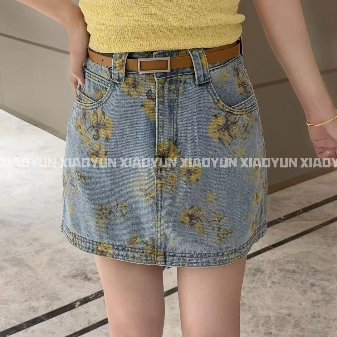 花朵牛仔短裙【不含腰带】 小允姐姐2025新款气质高级花朵牛仔短裙