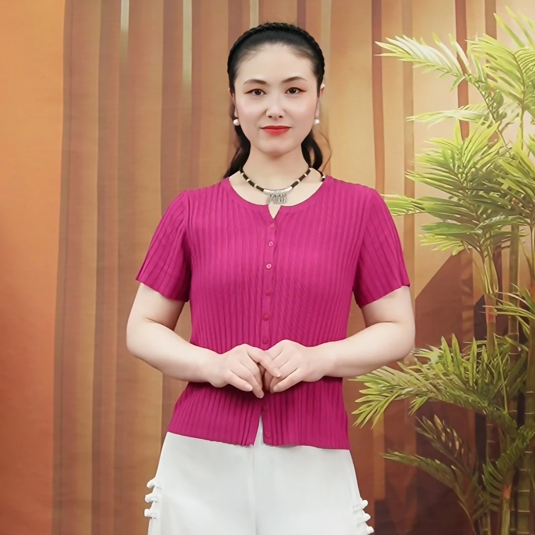 夏季天丝亚麻针织短袖开衫女短款剪刀v领针织小衫显瘦短款上衣