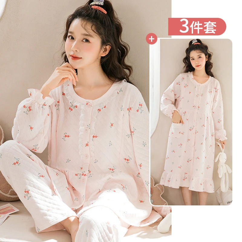 家时光月子服纯棉秋冬加厚孕妇睡衣保暖家居服可外穿哺乳睡衣5531