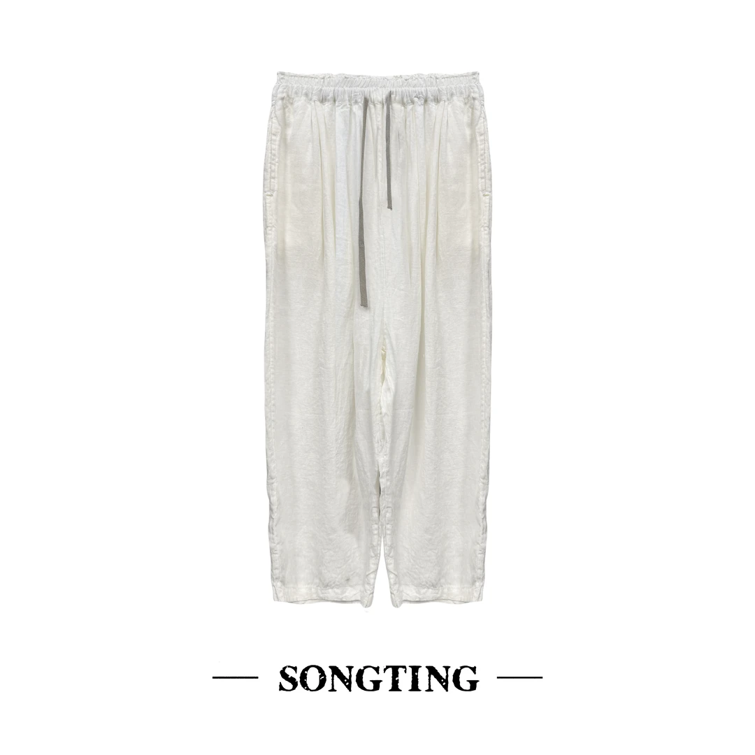 SONG TING ｜松弛感亚麻抽绳宽松慵懒亚麻裤