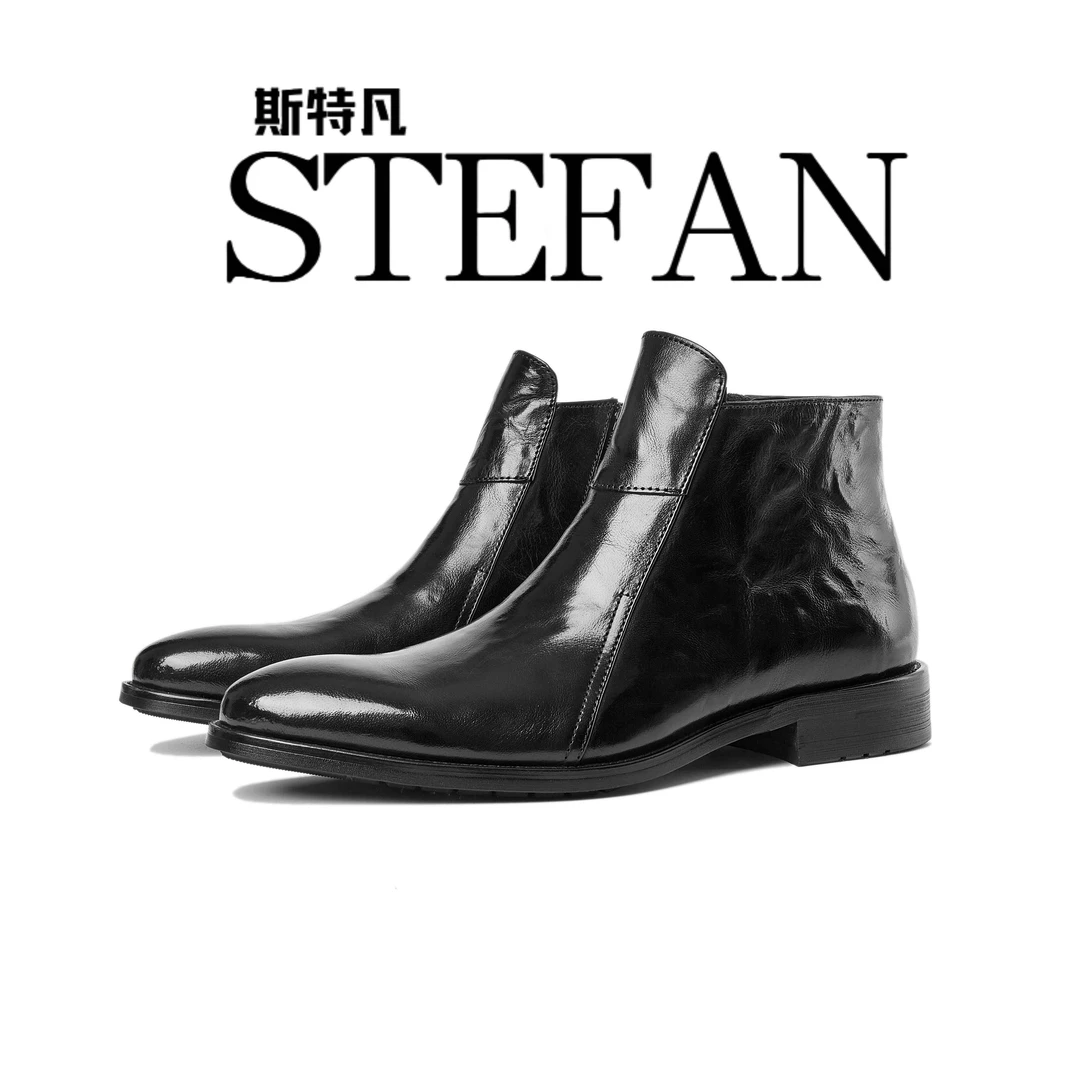 【意式定制】新款男士真皮马丁靴商务尖头切尔西靴加绒高帮英伦皮靴