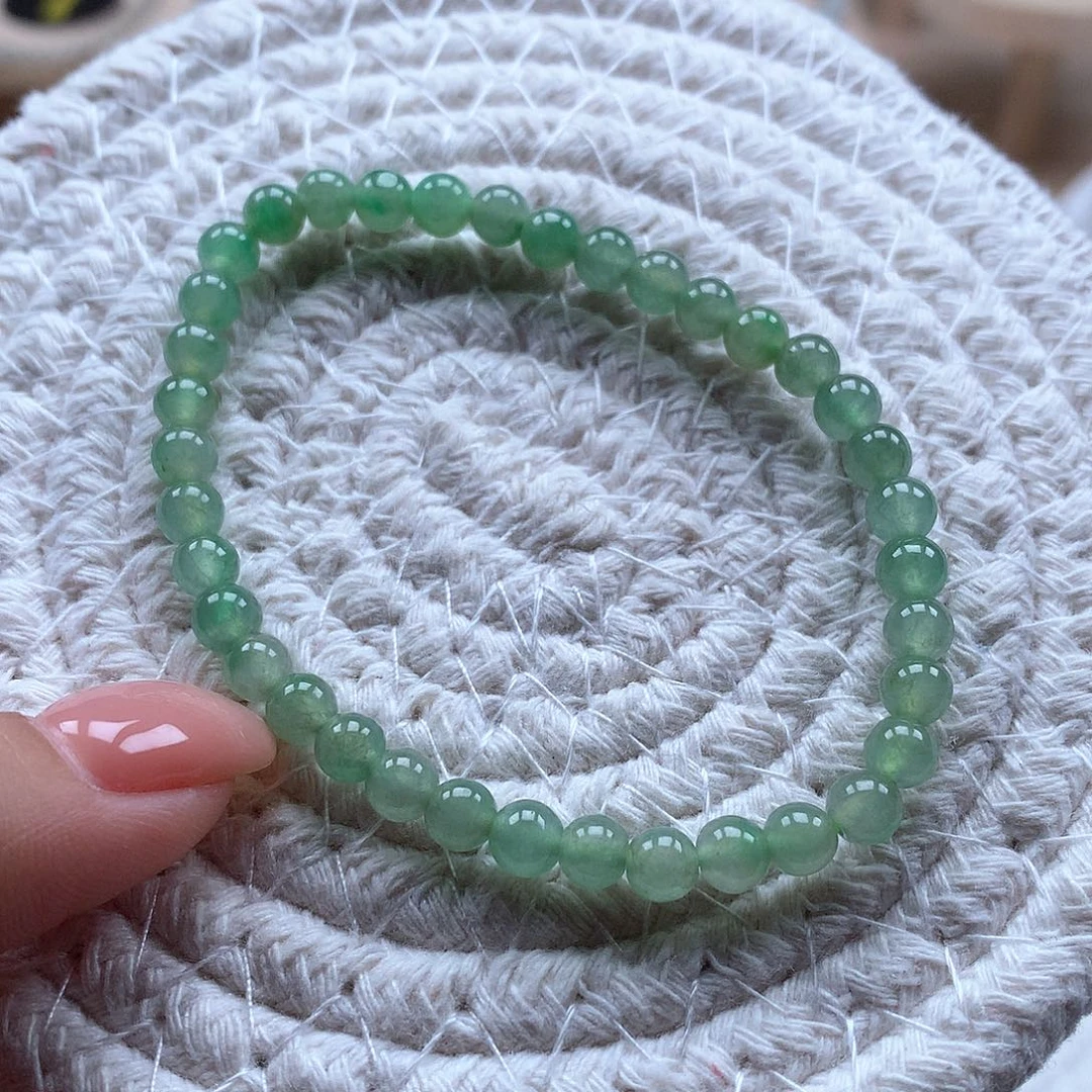 翡翠未镶嵌手串圆珠5.0阳绿