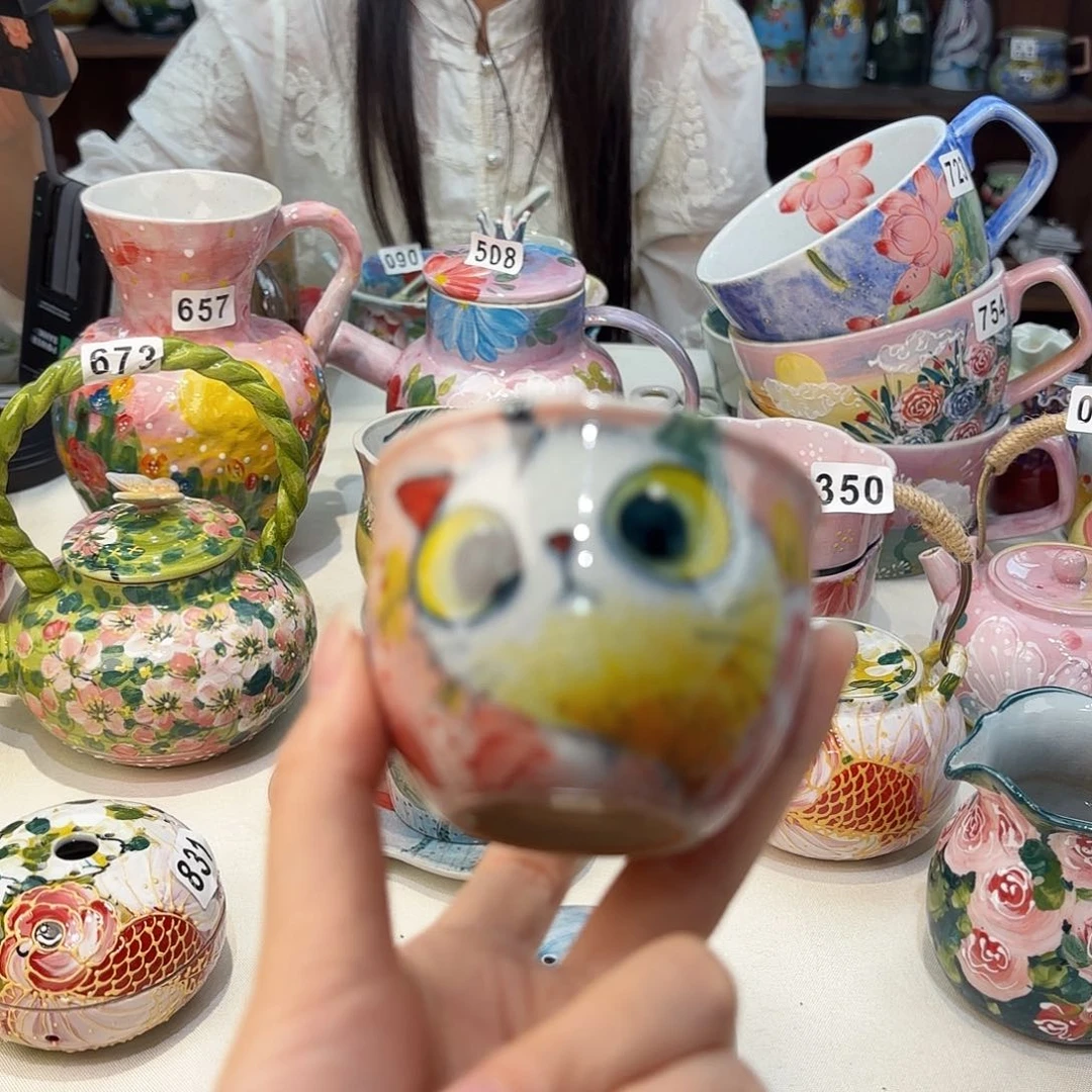 瓷片景德镇手绘高温釉下彩陶瓷茶具