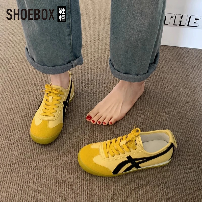 SHOEBOX鞋柜百搭休闲鞋女2025春季新款小众黄色复古软底德训鞋