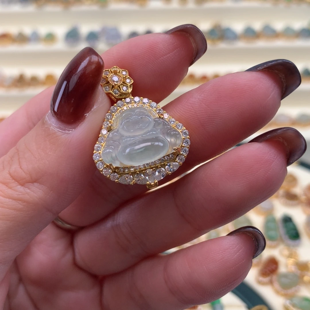 翡翠银S925镶嵌颈饰佛公