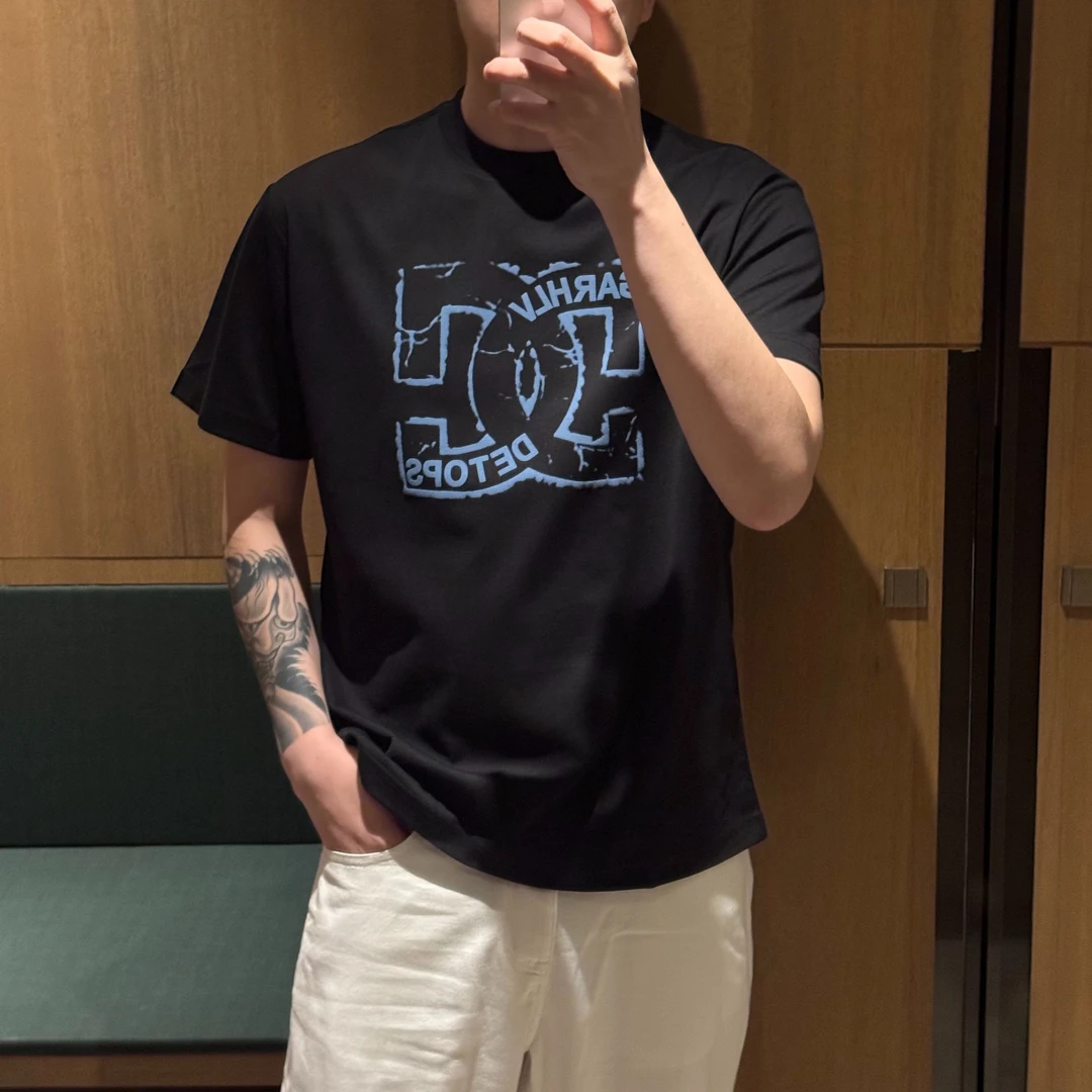 【诺可精选】清爽夏日系列D&G字母重磅植绒印花圆领T恤 9713