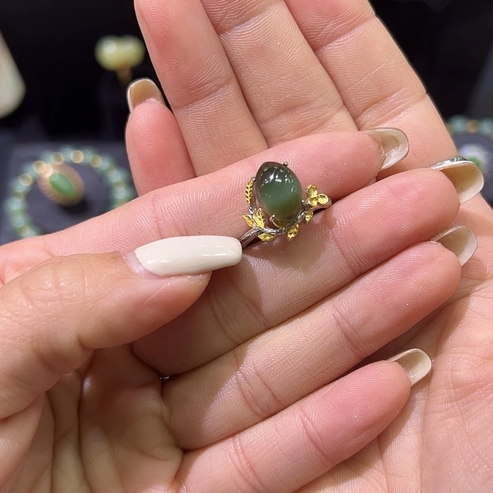 和田玉银S925镶嵌戒指