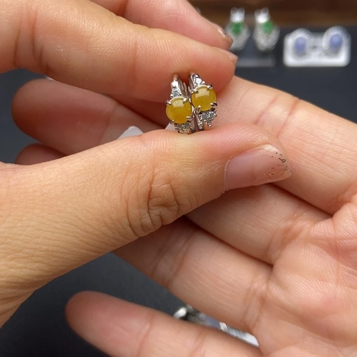 翡翠耳饰银S925镶嵌耳钉