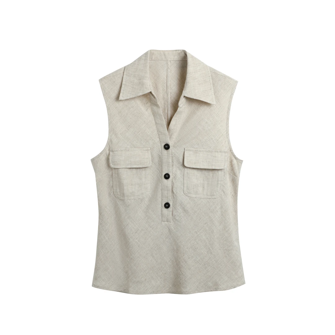 30437常【MY订单】老钱亚麻polo衫 简约松弛_无袖衬衫背心上衣0277