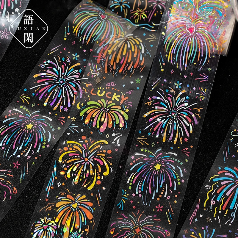 语闲烟花贝壳光pet模切胶带创意百搭图案手帐手机背卡diy拼贴画