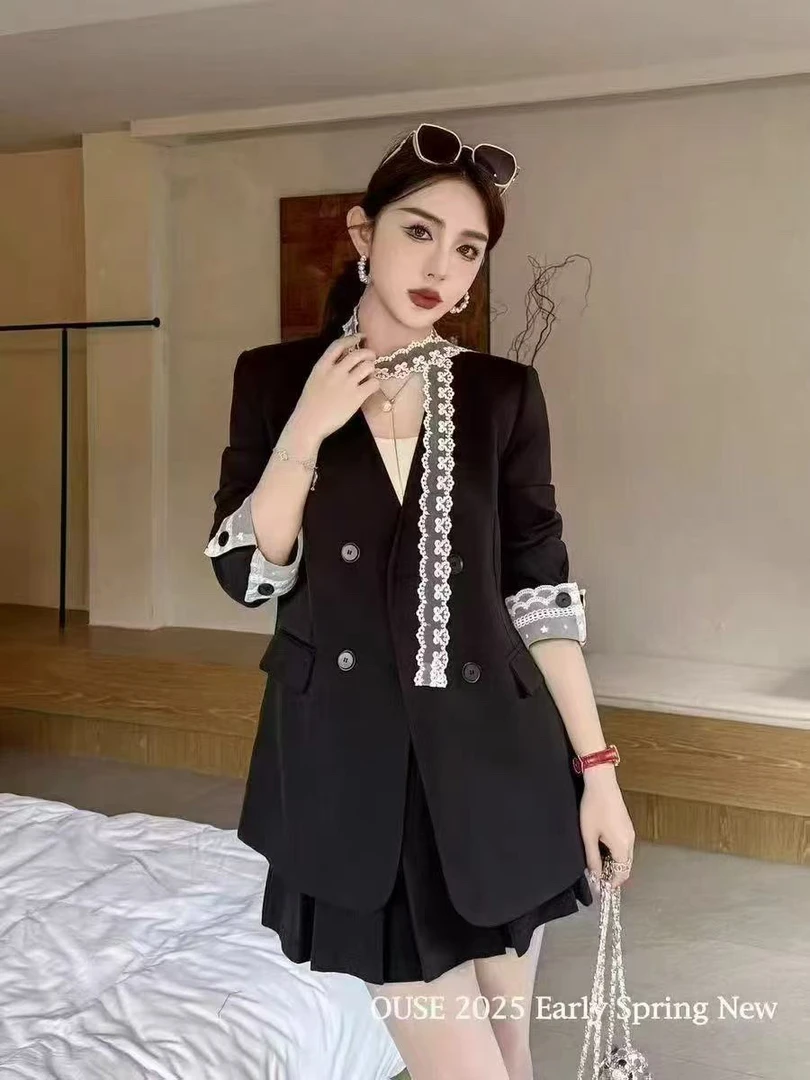 荷叶袖女西服显瘦韩版小西装西装蕾丝学院风宽松