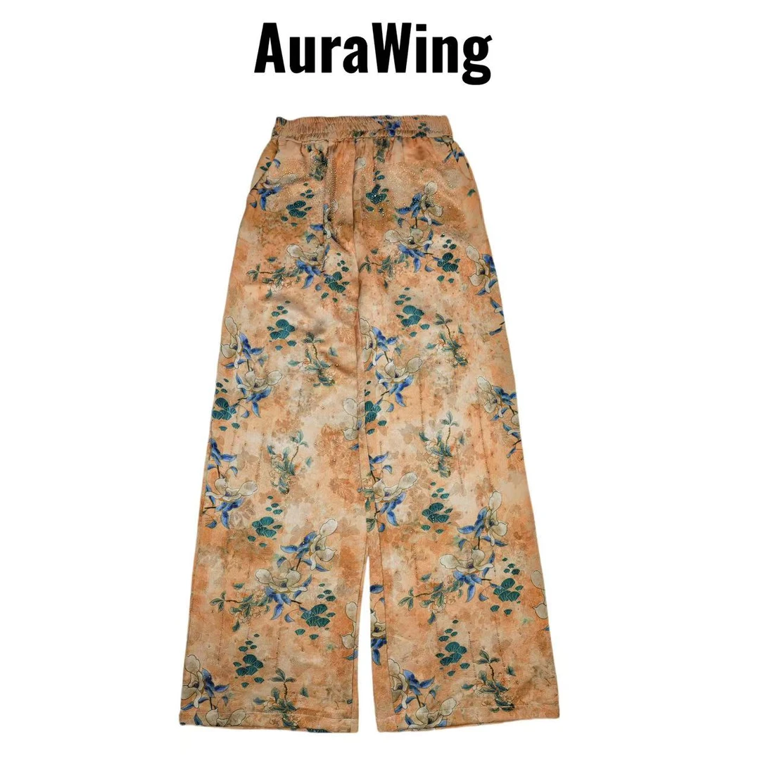 【宠粉专属】Aura Wing 2025夏季新中式茶花轻奢休闲裤