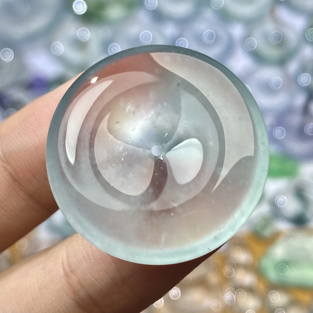 天然缅甸a货翡翠平安扣蓝钢高冰玻璃底扣子 尺寸:28.8-6.2