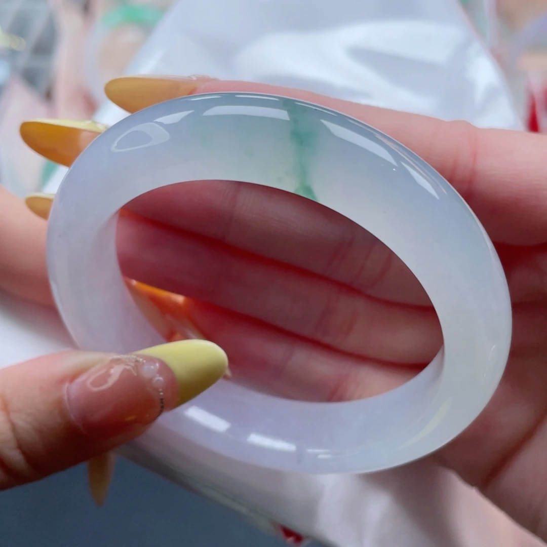 未镶嵌手镯翡翠53.0荔枝冻飘花 误入藕花深处 清纯28号