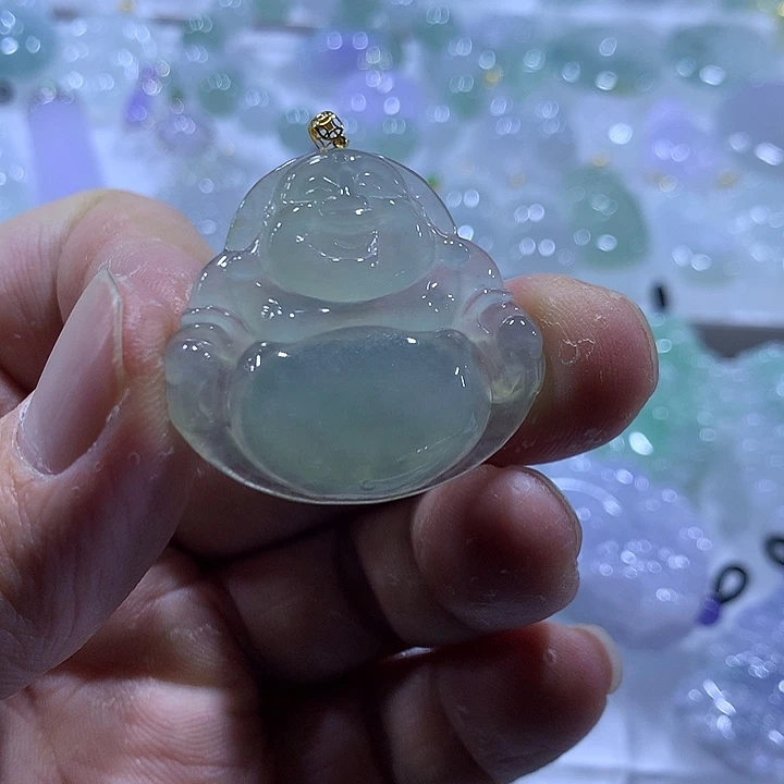 翡翠18K金镶嵌颈饰天然翡翠A货吊坠